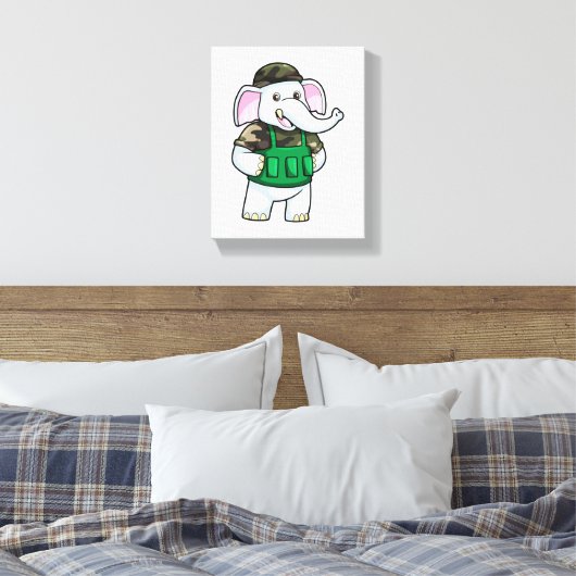 Elephant als Soldaat met Uniform & Helmet Canvas Afdruk (Insitu (Slaapkamer))