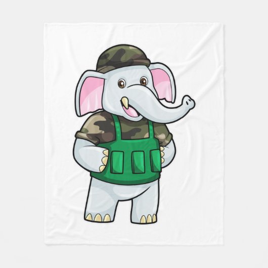 Elephant als Soldaat met Uniform & Helmet Fleece Deken (Voorkant)