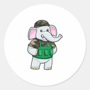Elephant als Soldaat met Uniform & Helmet Ronde Sticker