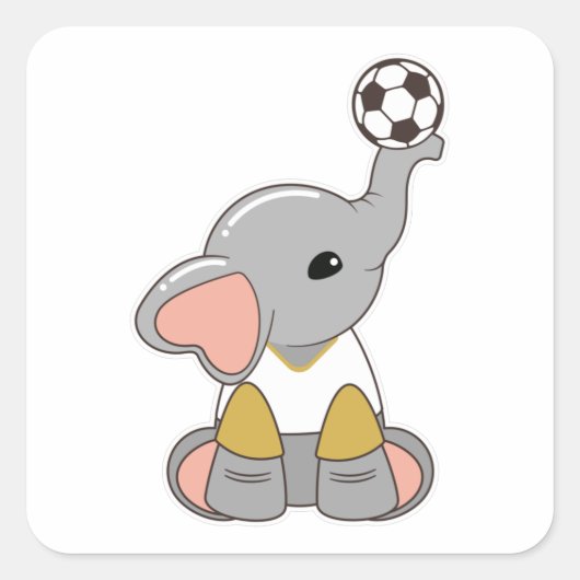 Elephant als voetballer met Voetbal Vierkante Sticker (Voorkant)