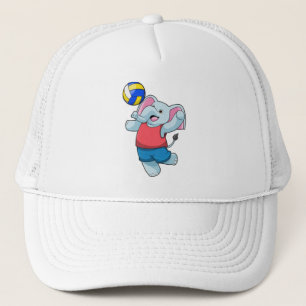 Elephant als volleybalspeler met volleybal trucker pet