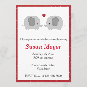 Elephant Amour Coeur Bébé Invitation Rouge