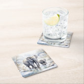 Elephant and Baby Vierkante Kartonnen Onderzetter (Insitu)