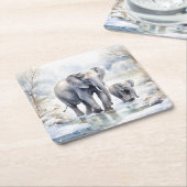 Elephant and Baby Vierkante Kartonnen Onderzetter (Schuin)