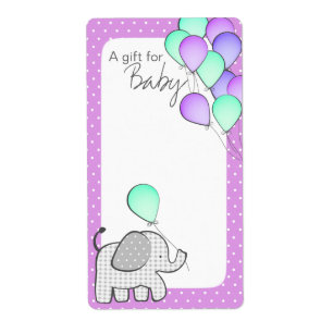 Elephant and Balloons Magenta Polka Dot Book Label