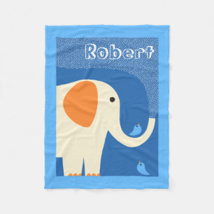 Elephant and Blue Birds fleece deken