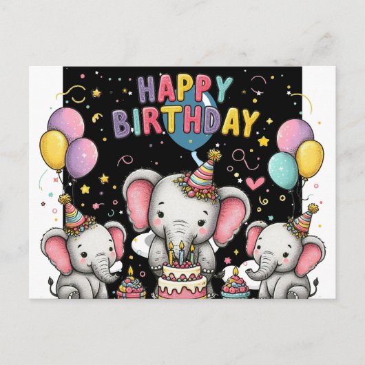 Elephant and heart shaped balloons postcard briefkaart (Voorkant)