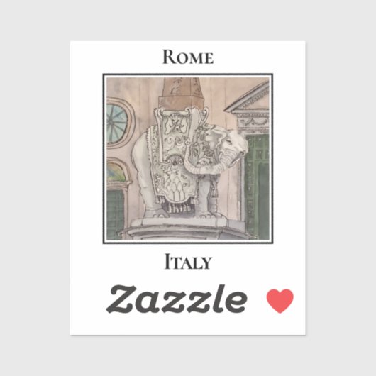 Elephant and Obelisk, Rome's Piazza della Minerva Sticker (Vel)