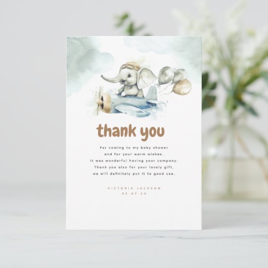 Elephant and Plane Cute Bedankt (Staand voorkant)