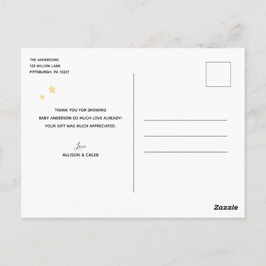 Elephant and Stars Baby shower Dank u Briefkaart (Achterkant)