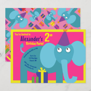 Elephant Animal Kind Birthday Party Invitations Kaart