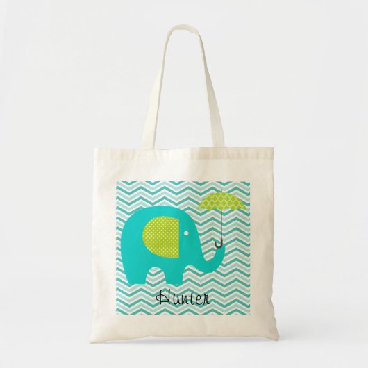 Elephant Aqua Chevron Green Umbrella Custom Bag Tote Bag (Voorkant)