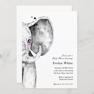Eléphant aquarelle   invitation Baby shower