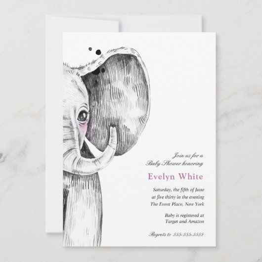Eléphant aquarelle | invitation Baby shower (Devant)