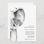 Eléphant aquarelle | invitation Baby shower (Devant / Derrière)