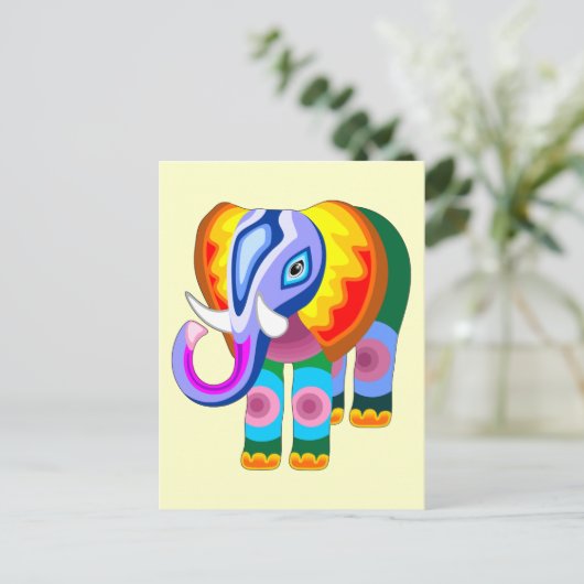 Eléphant Arc-en-ciel Couleurs Patchwork cartes pos (Debout devant)