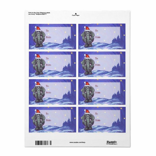 Elephant Art Noël Étiquette cadeau de Noël (Feuille entière)