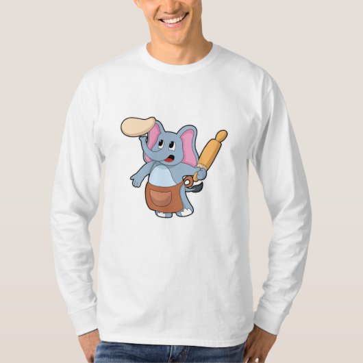 Elephant as Cook with Rolling pin & Dough T-shirt (Voorkant)