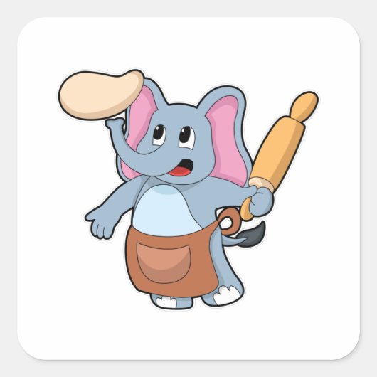 Elephant as Cook with Rolling pin & Dough Vierkante Sticker (Voorkant)