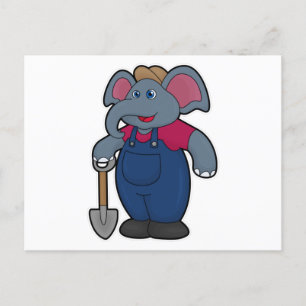 Elephant as Farmer with Shovel Briefkaart