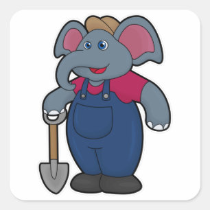 Elephant as Farmer with Shovel Vierkante Sticker