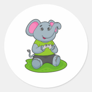 Elephant as Gamer Ronde Sticker