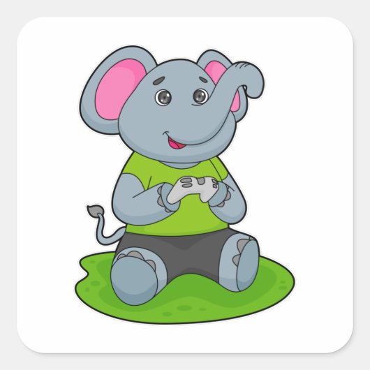 Elephant as Gamer Vierkante Sticker (Voorkant)