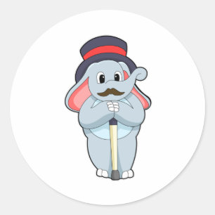 Elephant as Gentleman with Pet & Walting stick Ronde Sticker
