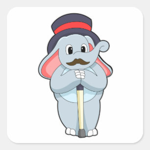 Elephant as Gentleman with Pet & Walting stick Vierkante Sticker