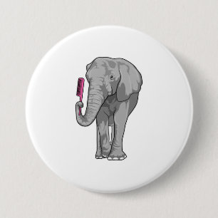 Elephant as Hairdresser with Comb Ronde Button 7,6 Cm