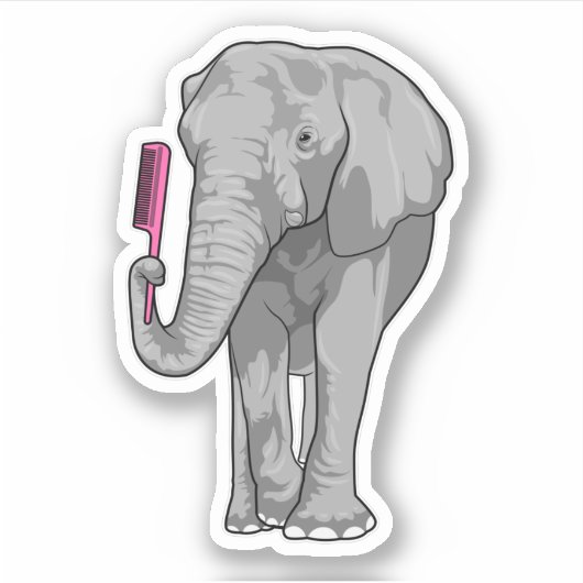 Elephant as Hairdresser with Comb Sticker (Voorkant)