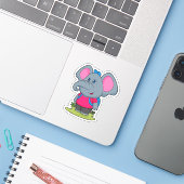 Elephant as Hiker with Backpack Sticker (Laptop met iPhone)