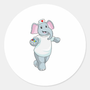 Elephant as Nurse with Medicine Ronde Sticker