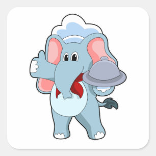 Elephant as Waiter with Platter Vierkante Sticker