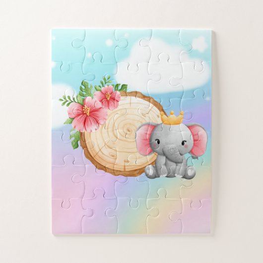 éléphant assis à côté d'une rondelle avec puzzle d (Vertical)