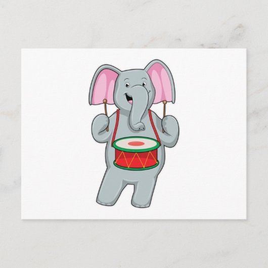 Elephant at Music with Drum Briefkaart (Voorkant)