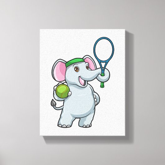 Elephant at Tennis with Tennis racket Canvas Afdruk (Voorkant)