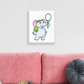 Elephant at Tennis with Tennis racket Canvas Afdruk (Insitu (Woonkamer))
