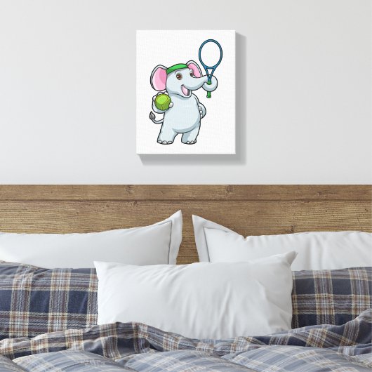 Elephant at Tennis with Tennis racket Canvas Afdruk (Insitu (Slaapkamer))