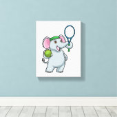 Elephant at Tennis with Tennis racket Canvas Afdruk (Insitu (Houten vloer))