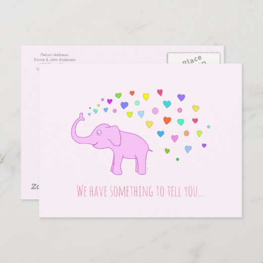 Eléphant avec coeur de couleur carte postale (Devant / Derrière)