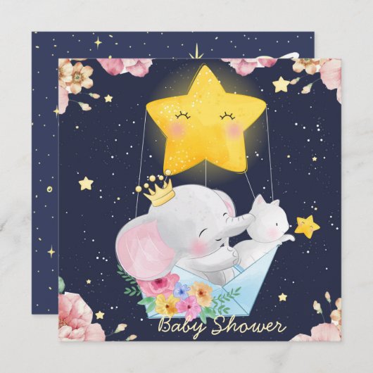 Elephant Avec Invitation Baby shower Kitten (Devant / Derrière)