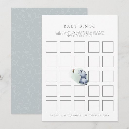 Elephant avec papillon baby shower de bingo carte  (Devant / Derrière)