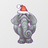 Éléphant avec un chapeau de Père Noël Autocollant  (Feuille)