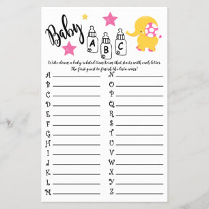 ELEPHANT BABY ABC BABY SHOWER GAME CARD FLYER