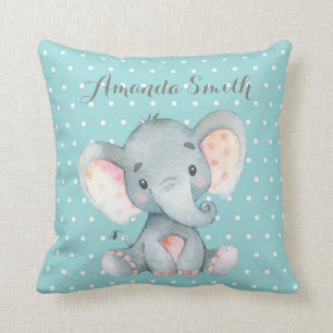 Elephant Baby Aqua Blauwgroen Turquoise en Grey Kussen