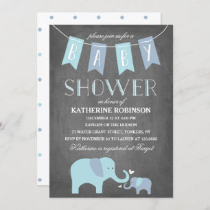 Elephant Baby Blue   Uitnodiging tot Baby shower