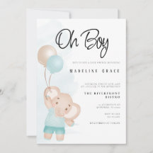 Elephant Baby Boy Baby shower Uitnodiging