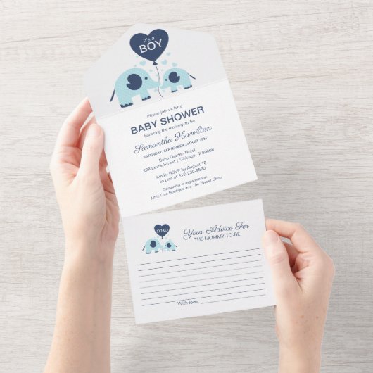 Elephant Baby Boy Shower Invitation & Conseils Car (Déchirure)