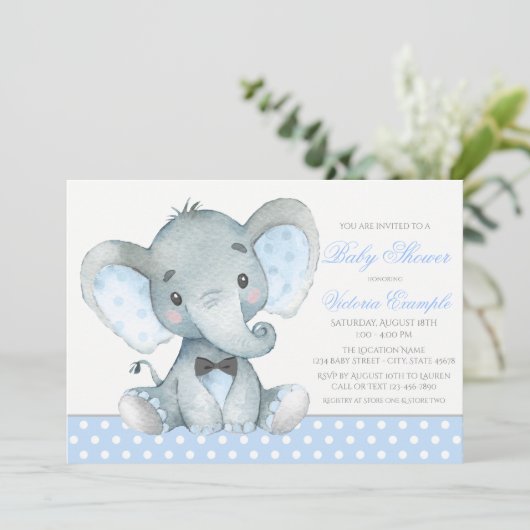 Elephant Baby Boy Shower Invitations (Debout devant)